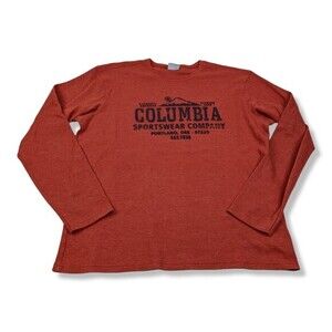 Columbia Graphic Shirt Men's‎ L Orange Long Sleeve Thermal Waffle Knit Outdoors